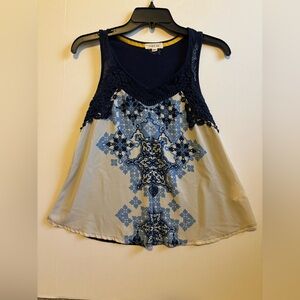 Taylor & Sage Navy and Cream Lace Tank Top